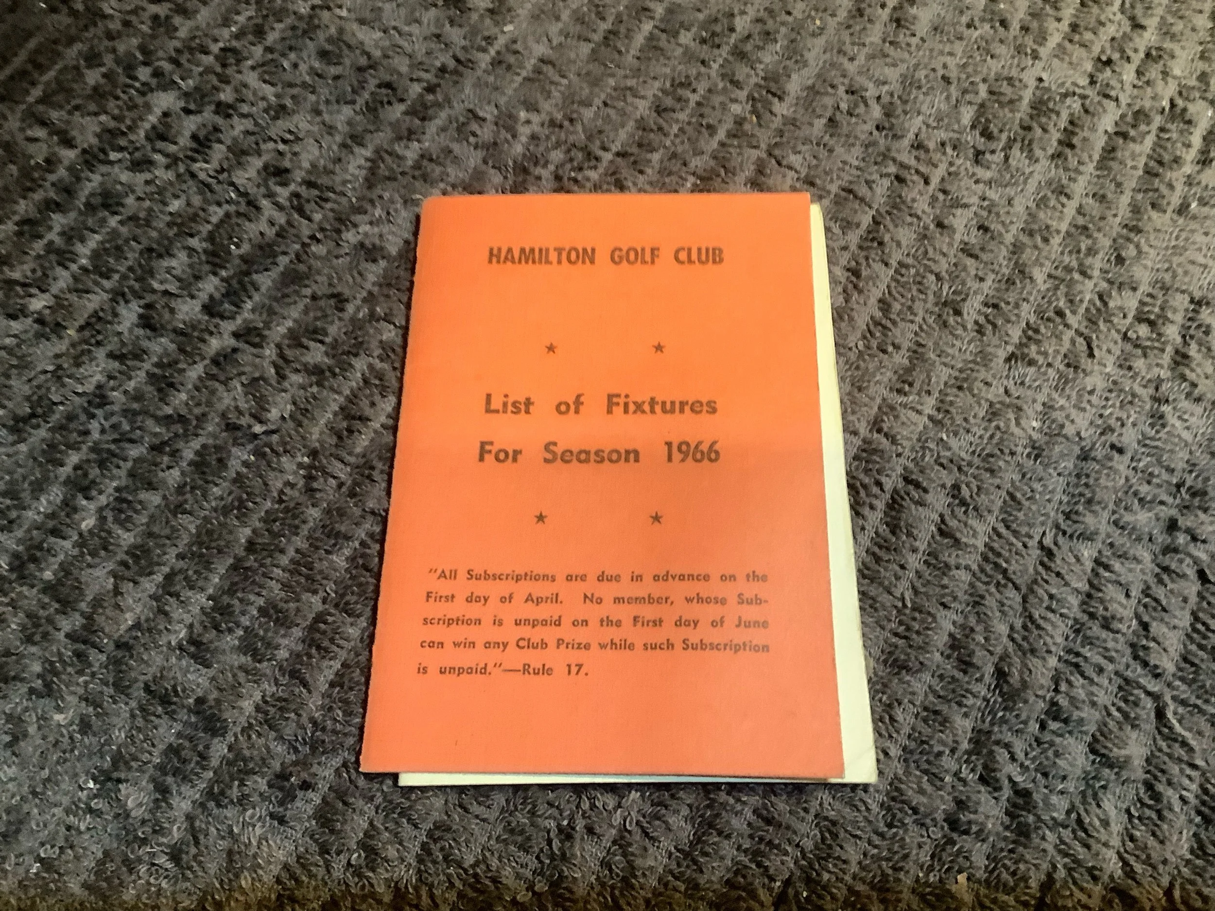 Hamilton Golf Club Fixtures for Season 1966