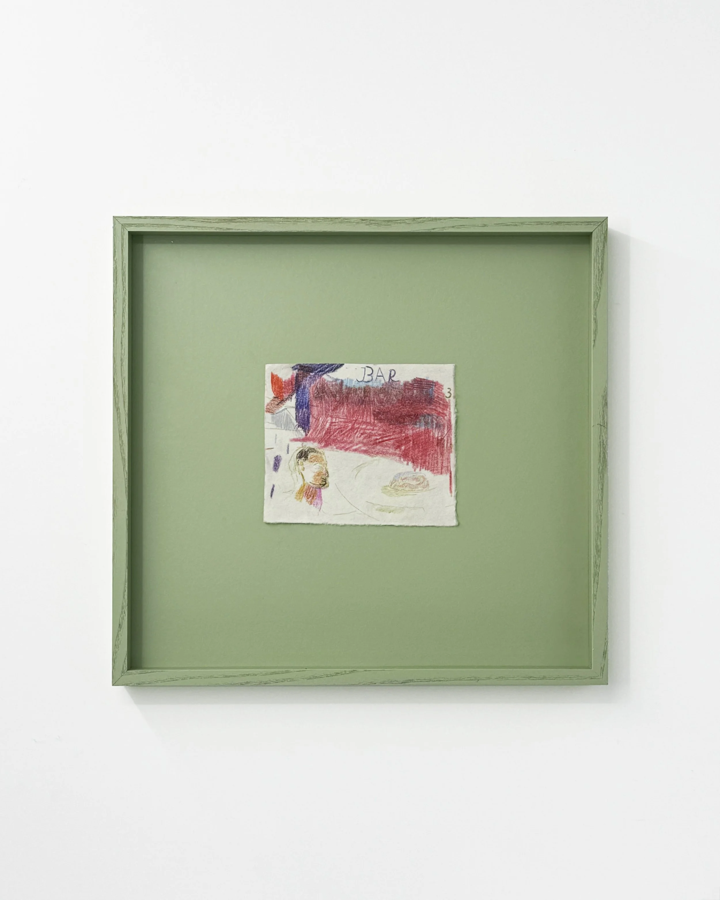 MH-001 Mads_Hilbert_Skitsehandlen.  Bar, 2025. Farveblyant på papir ca. 12,3 x 14,3 cm-ramme.jpg