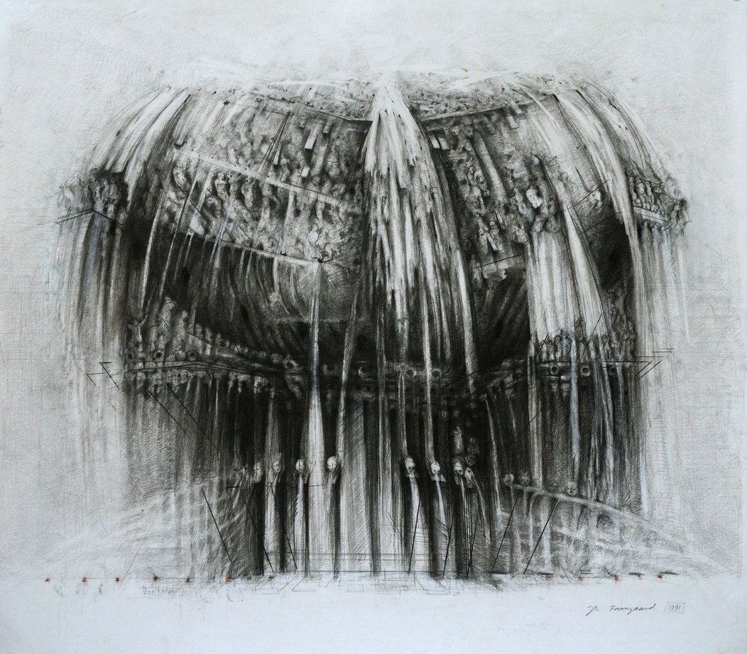 Jes Fomsgaard Fontaine, 1991, Bly på papir ca 135 x 151,5 cm presse.jpg