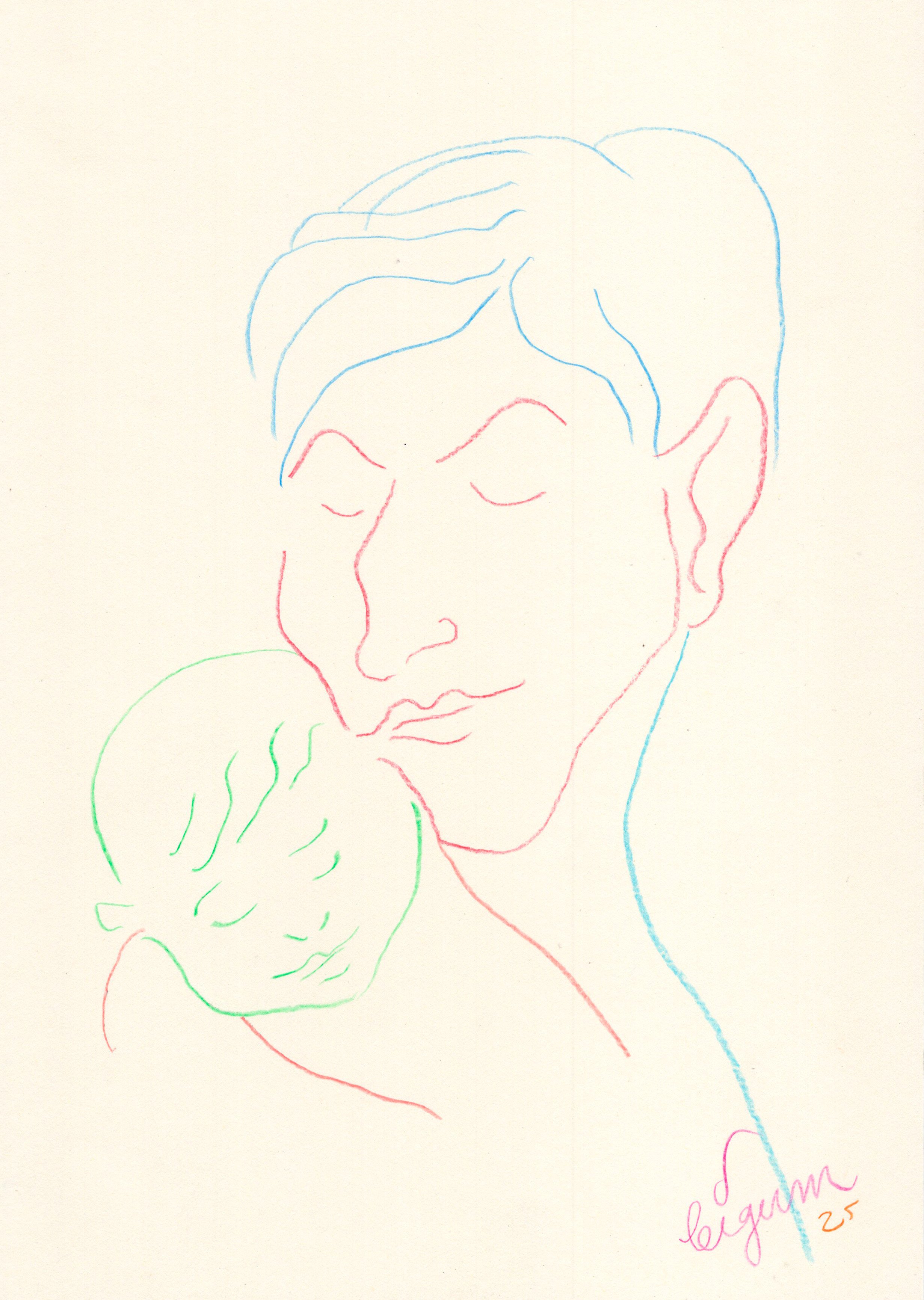 Martin Bigum Uden titel (Person og barn), 2025, farveblyant på papir, 29,7 x 21 cm.jpg