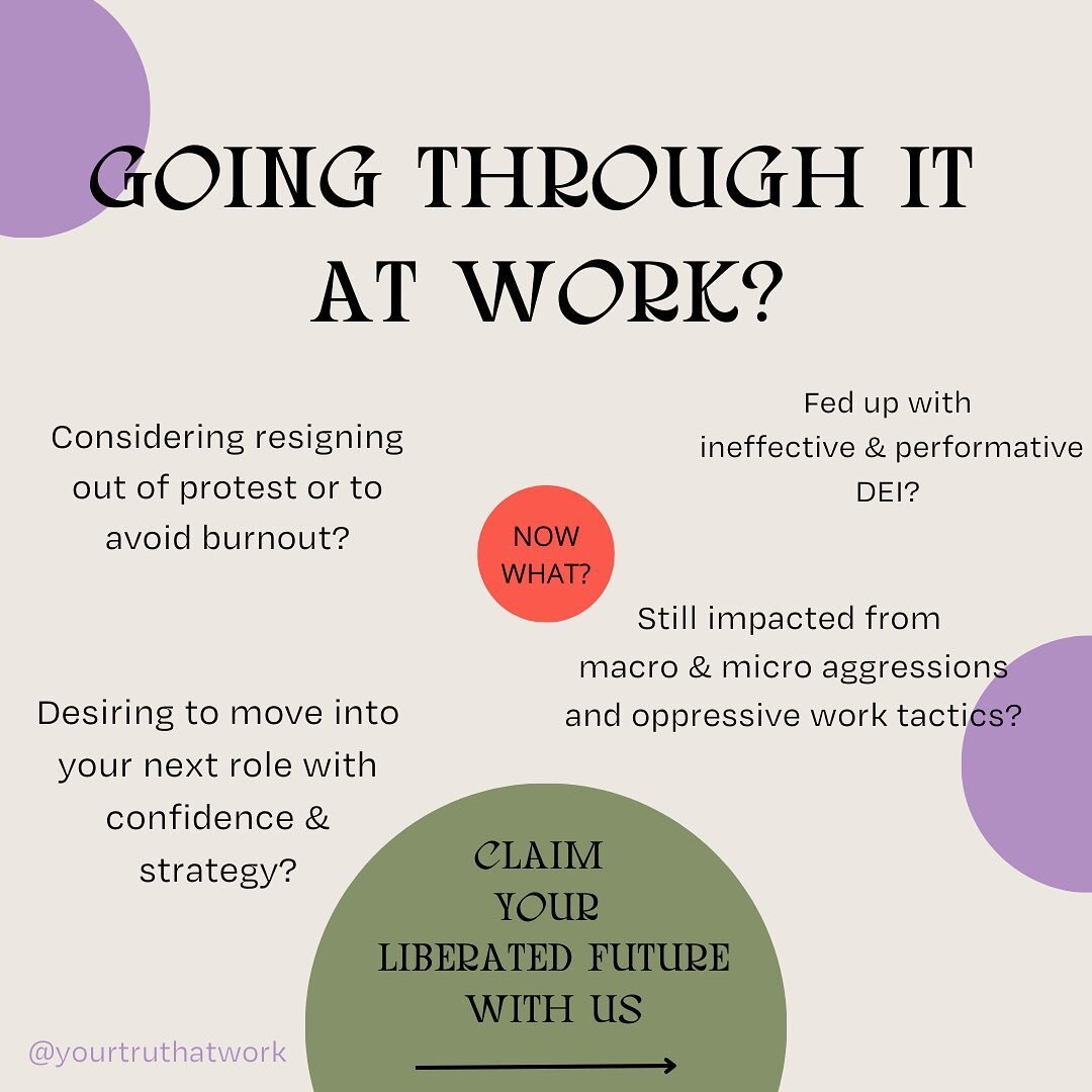 Reclaim yourself after months, years, a career of going through it at work.⁣
⁣
⁣
IT'S YOUR TIME TO HEAL⁣
from bias &amp; oppression at work⁣
⁣
⁣
Join us for our Spring 2023 BIPOC women and gender expansive Healing Circle.⁣⁣
⁣⁣
💜Know what to do next 