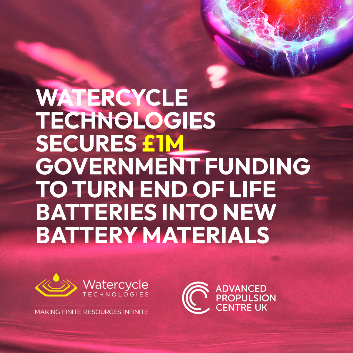 Watercycle Technologies secures £1m government grant to advance UK battery recycling technology