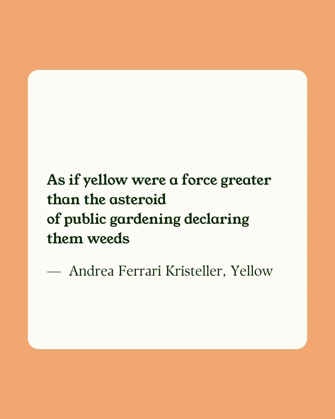 Quote on a beige background about yellow being as powerful as a force greater than an asteroid, from Andrea Ferrari Kristeller, Yellow.