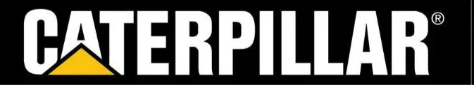 Caterpillar logo with bold white letters and a yellow triangle under the 'A'