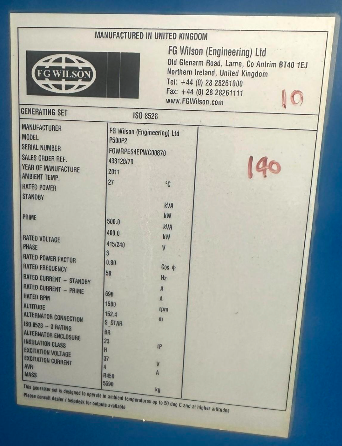 Perkins generator low hours