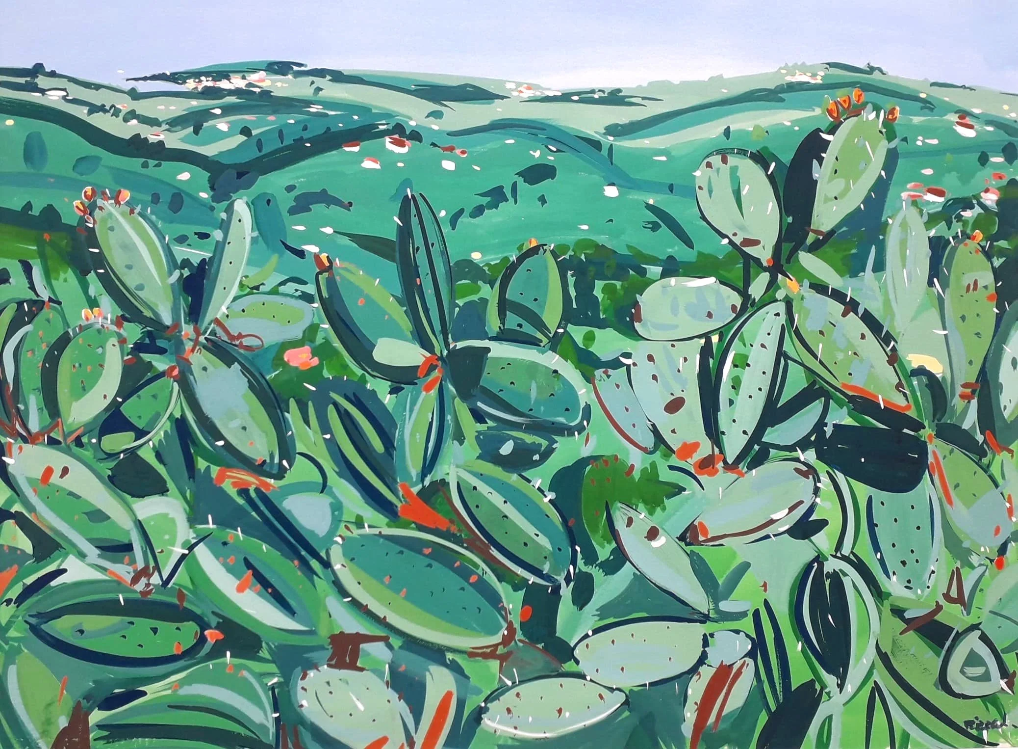 Cactus at Tourettes-sur-Loup. gouache on paper. 76cm x 56cm. sold