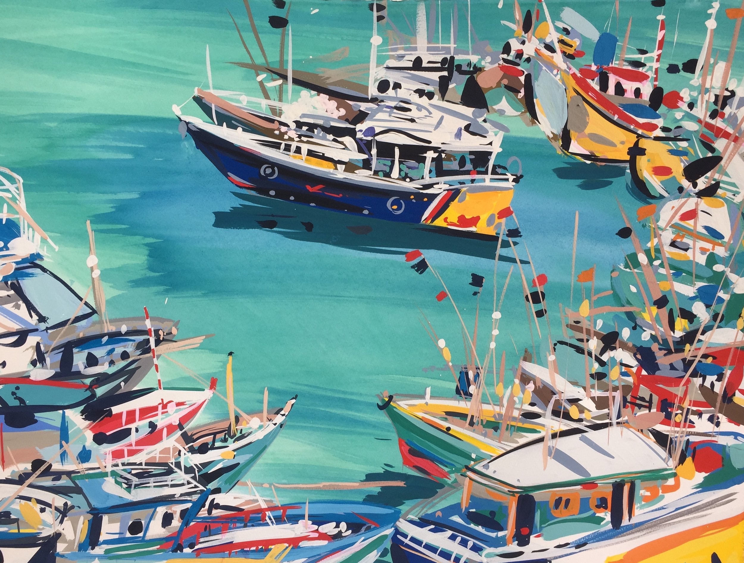 Boats, Tangalle. gouache on paper. 76cm x 56cm. 1850, unframed