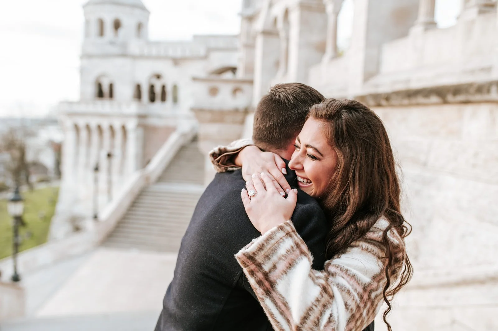 Emotional Fisherman’s Bastion Proposal on the Stairs