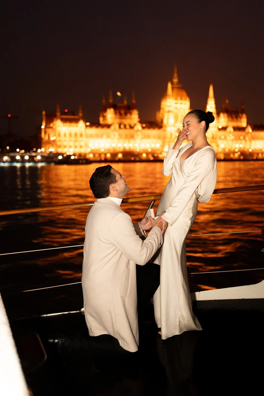 Propose in budapest with romantic and private at night with parliament view