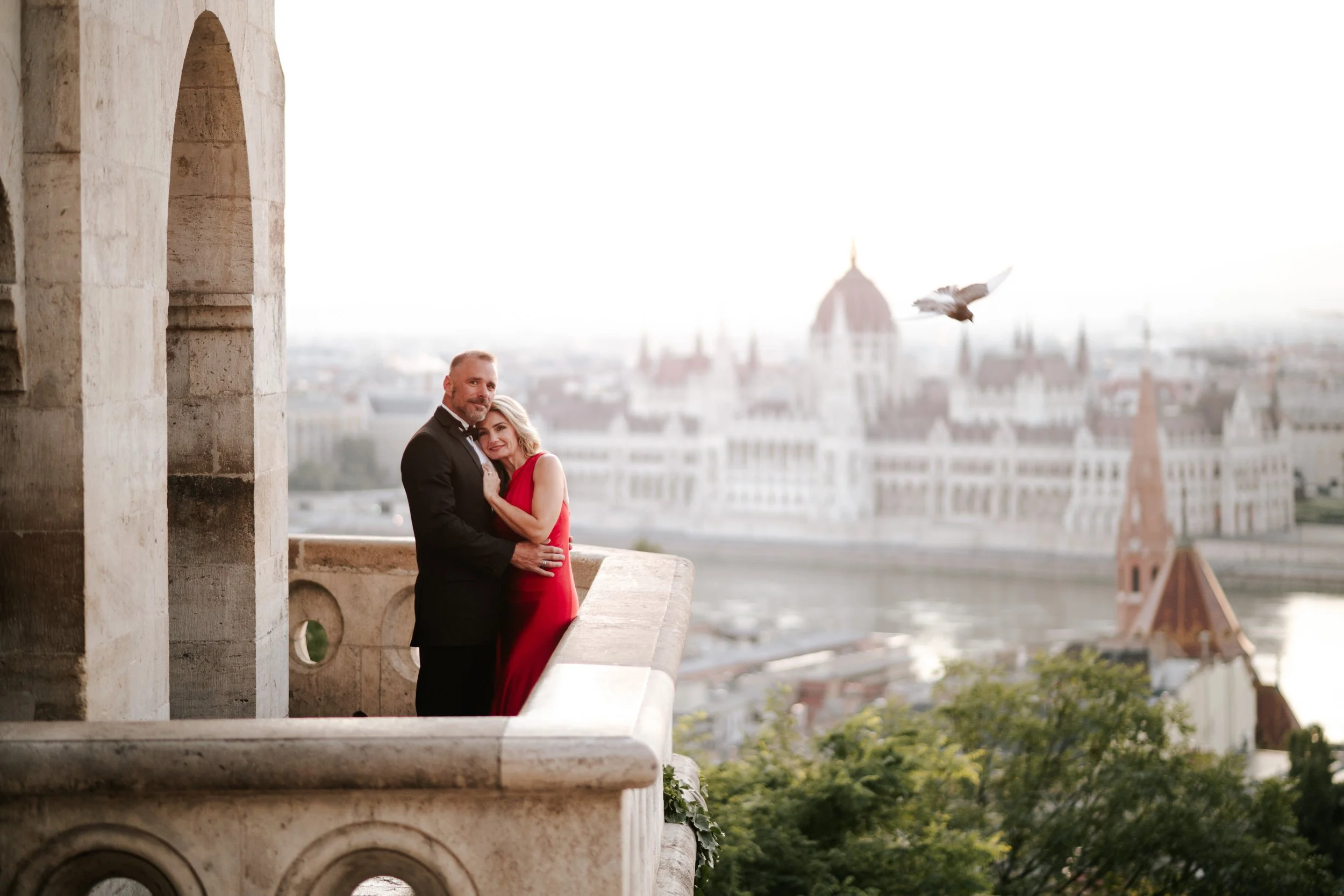 An anniversary embrace with the Hungarian Parliament across the river