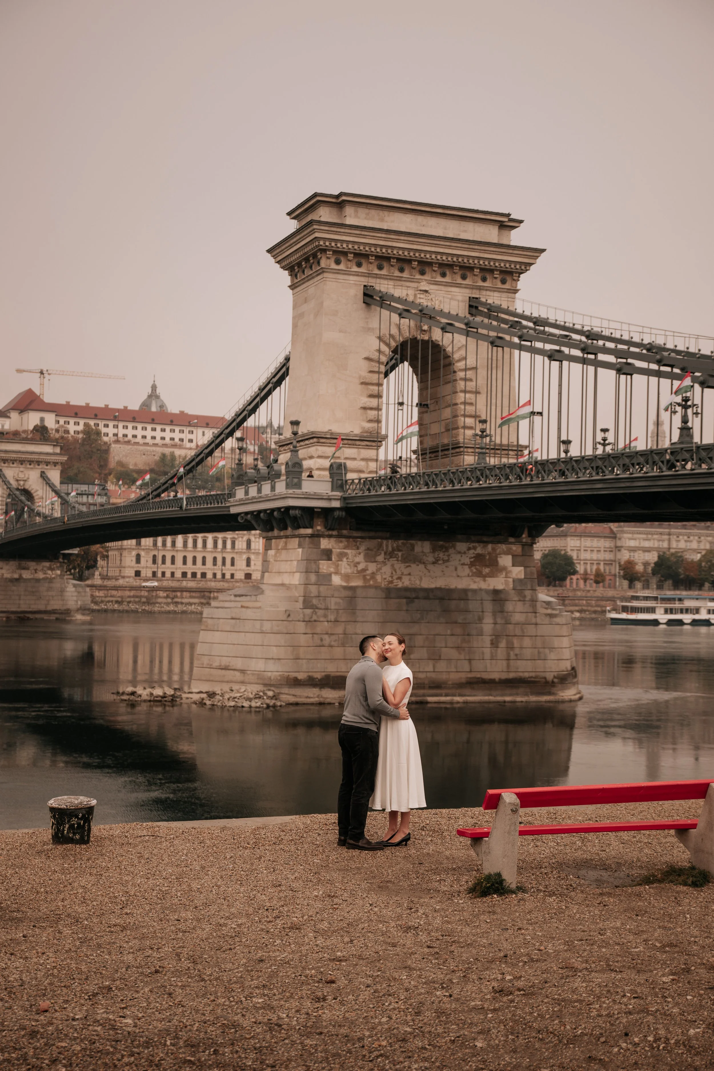 A wide portrait showing the Chain Bridge setting for their Budapest proposal