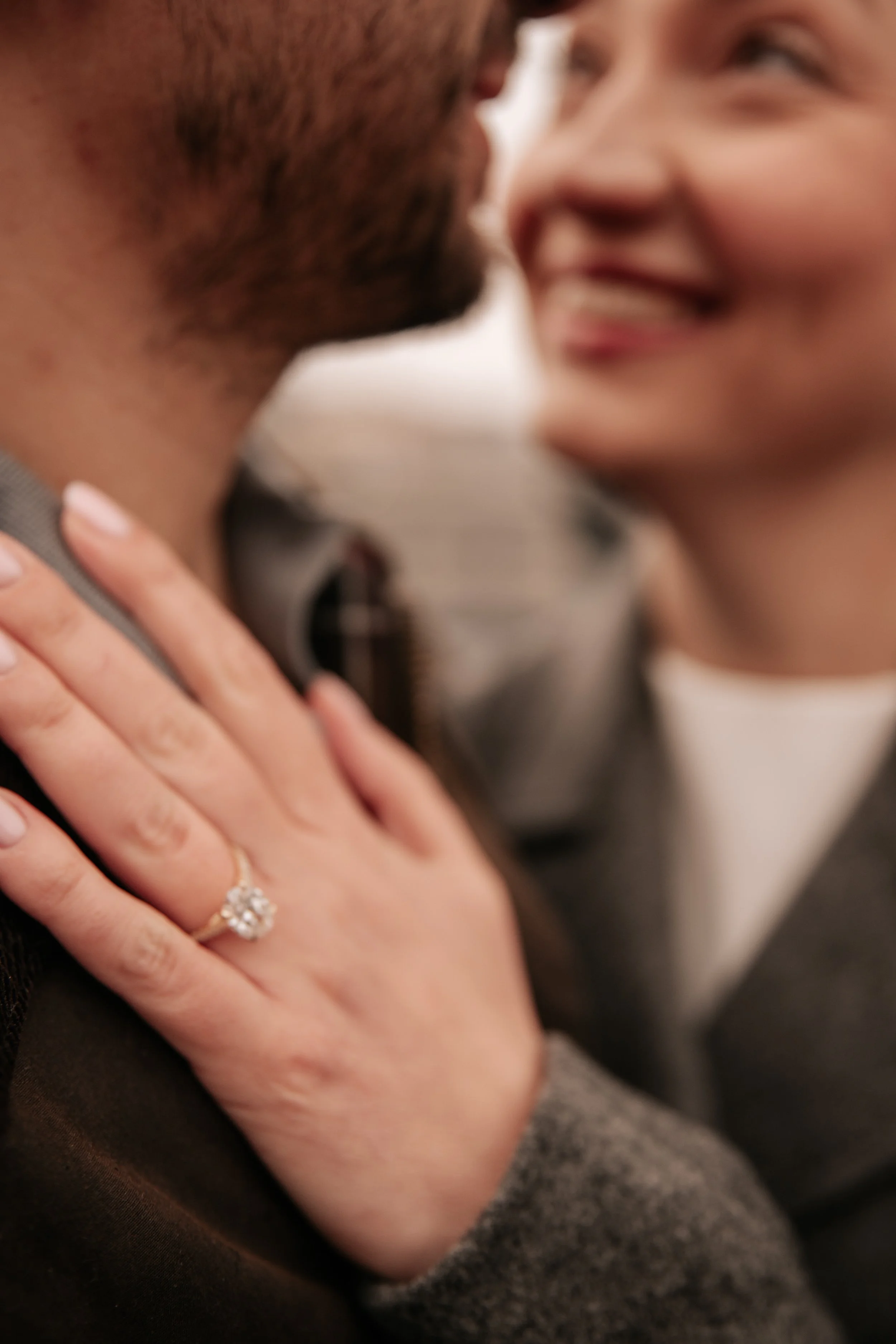 Engagement ring detail photographed moments after the Budapest proposal