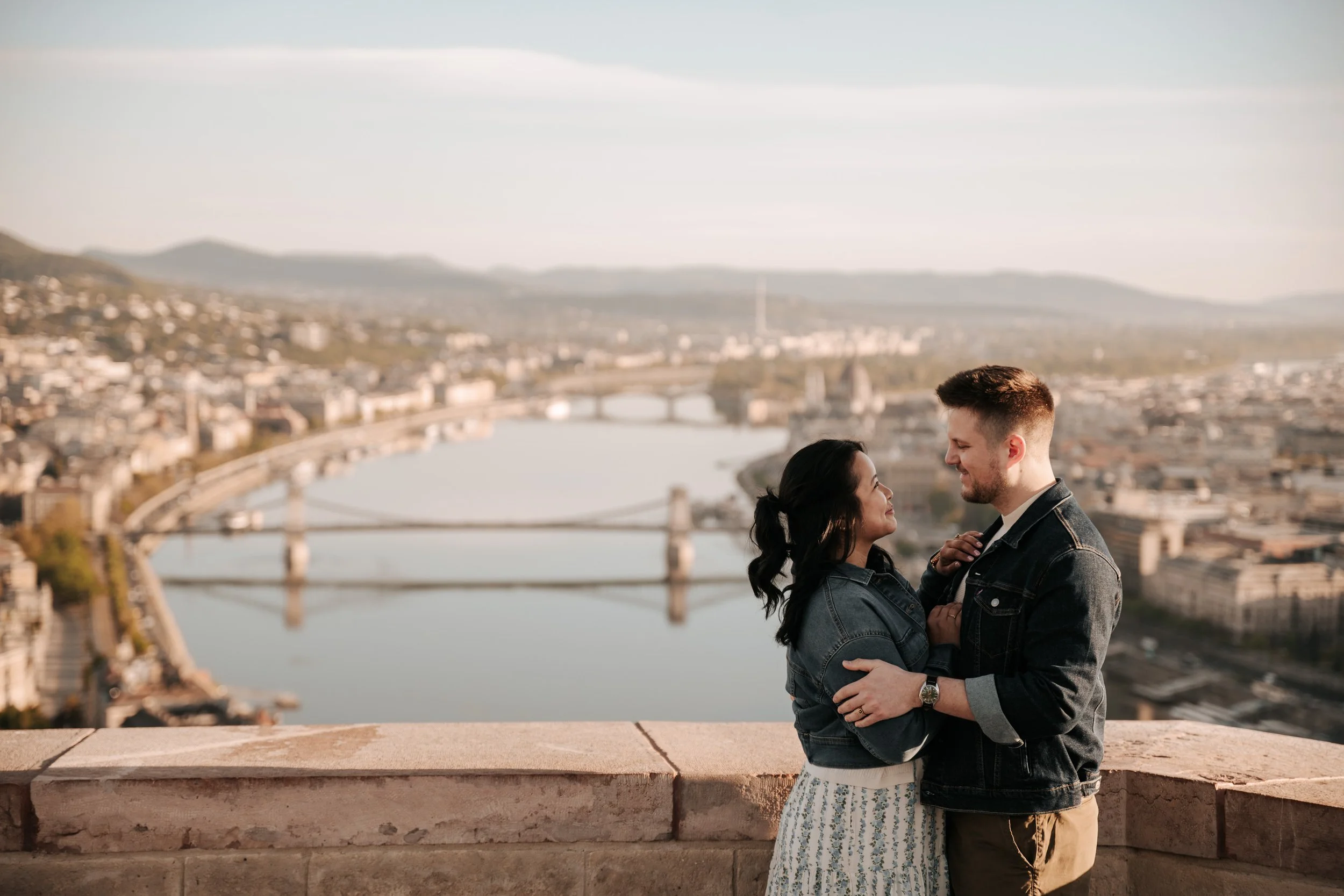 Romantic engagement photoshoot at Gellert Hill in Budapest 