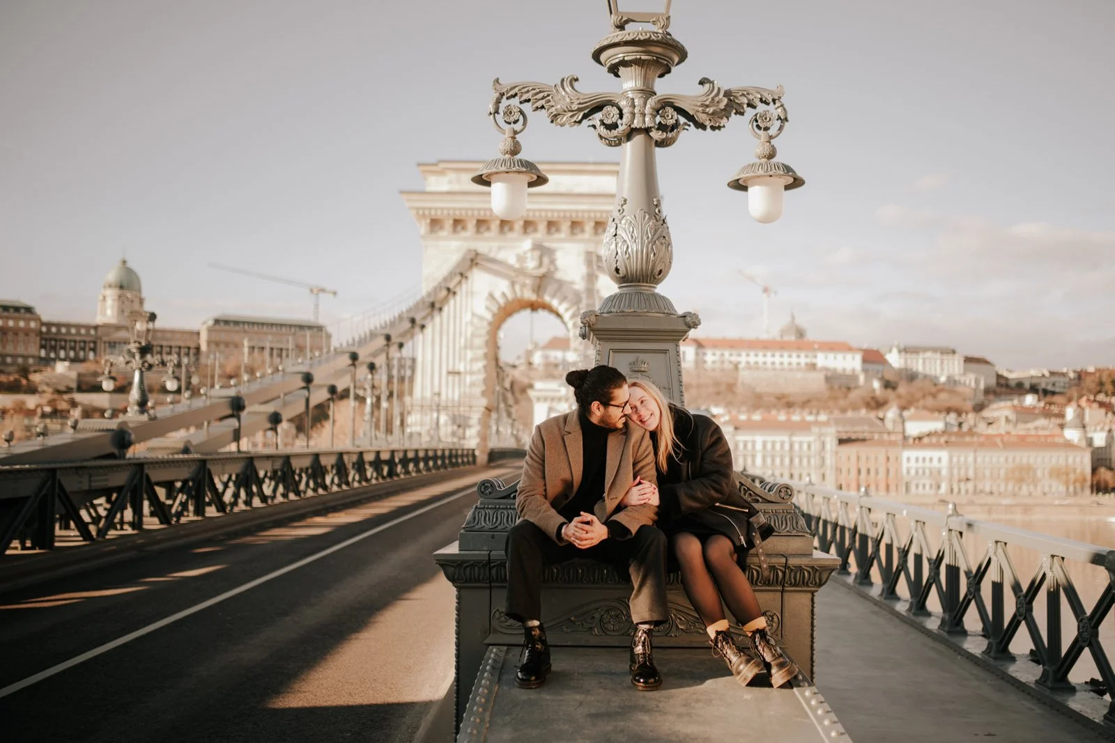 First engagement photoshoot after the proposal at Chain Bridge Budapest