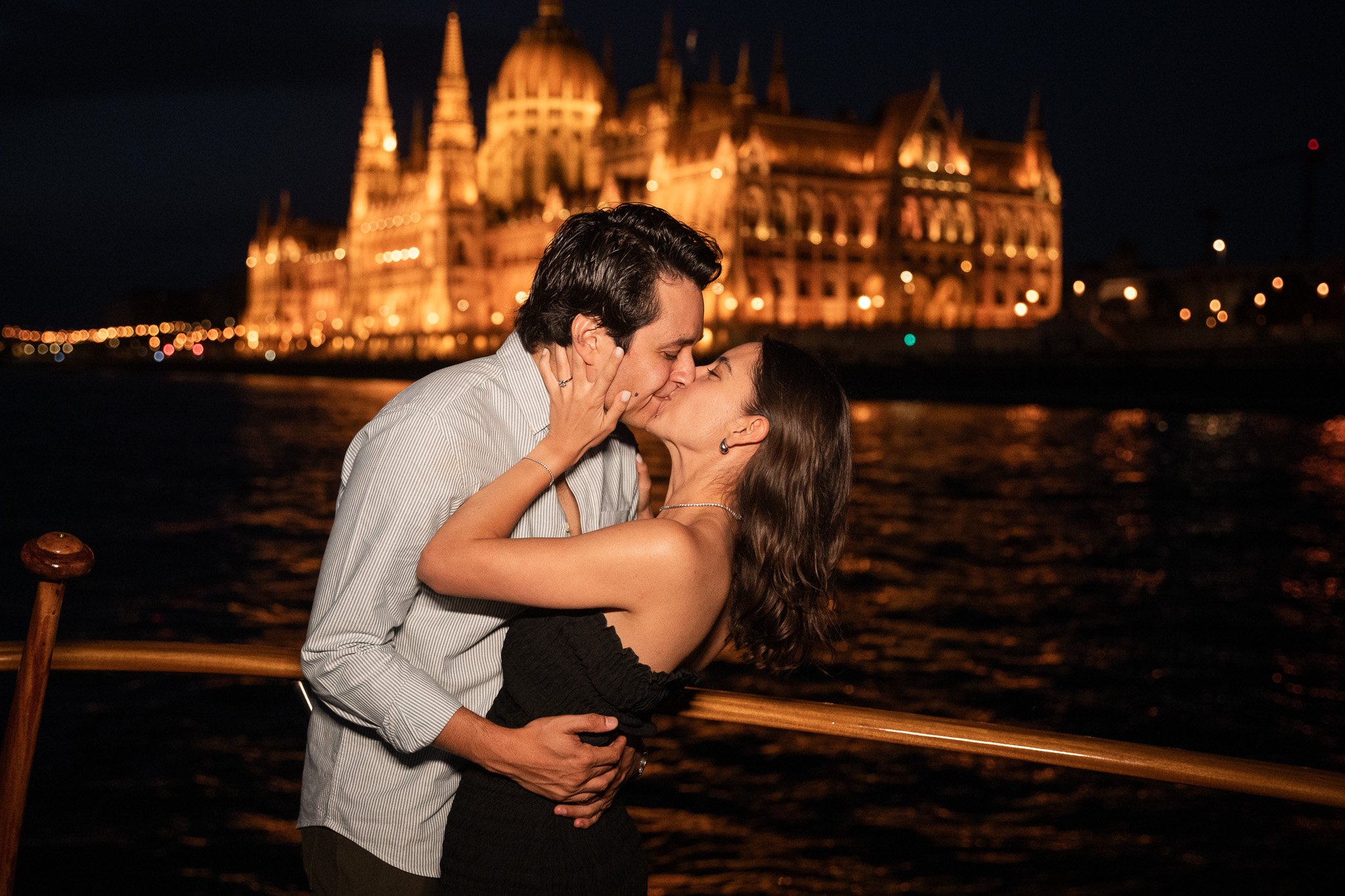 Budaest Private Yacht with city lights during romantic proposal