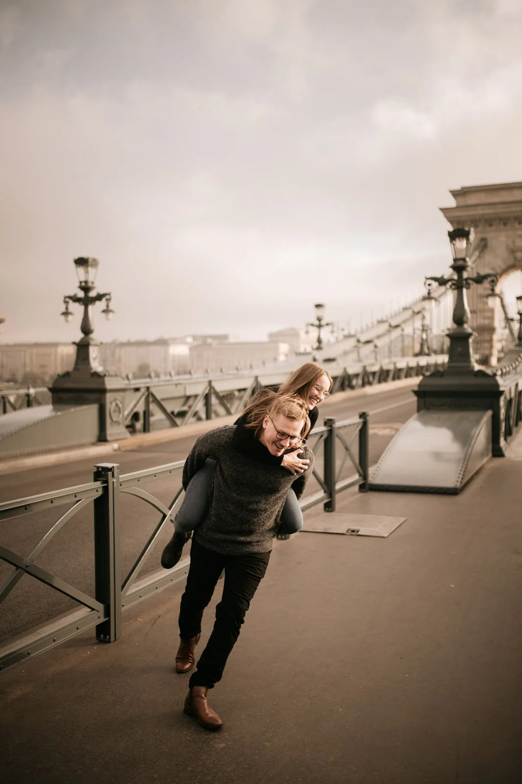 Post proposal engagement photography Budapest Chain Bridge