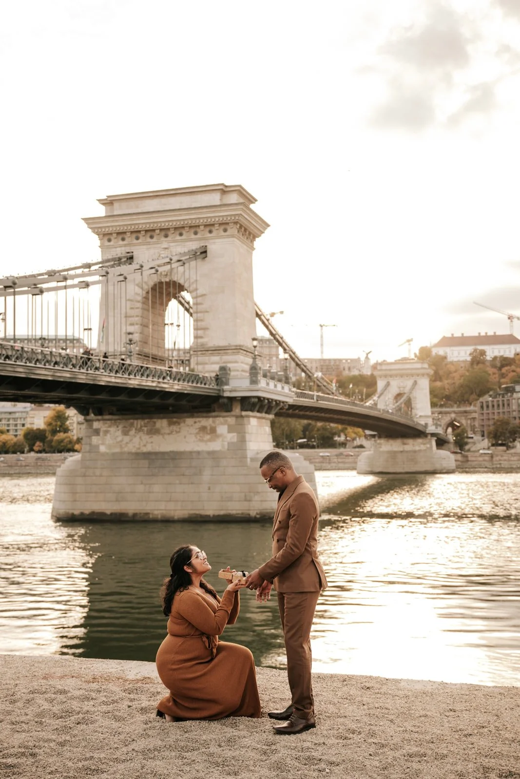 Budapest Chain Bridge surprise romantic proposal by Ihsan Unuvar Budapest Photographer