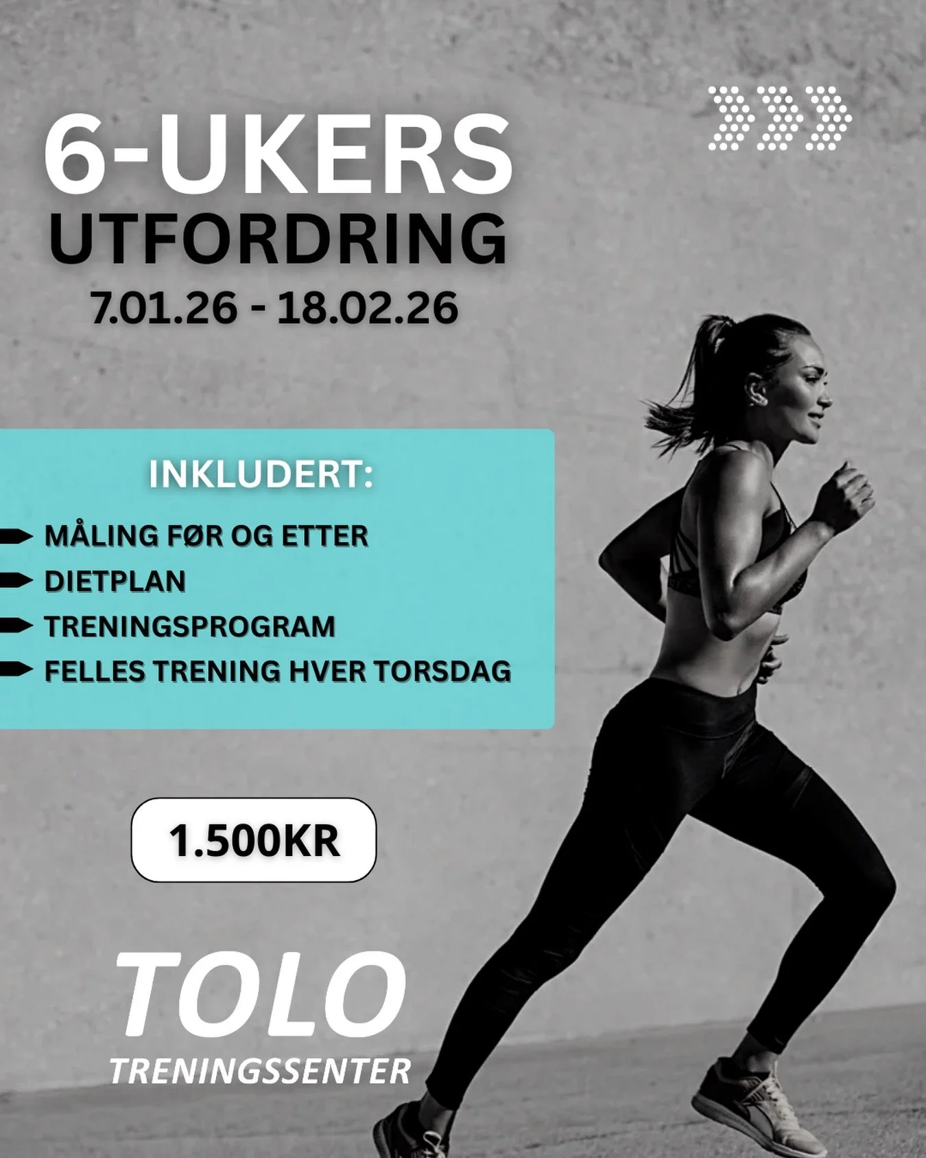 Januarutfordring 2026🤩

6 uker med struktur, tydelige rammer og m&aring;lbar fremgang!

Dette er for deg som vil ha et konkret opplegg og faktisk gjennomf&oslash;re.

Inkludert i utfordringen:

Treningsprogram i app
Kostholdsplan
Fellestrening hver 