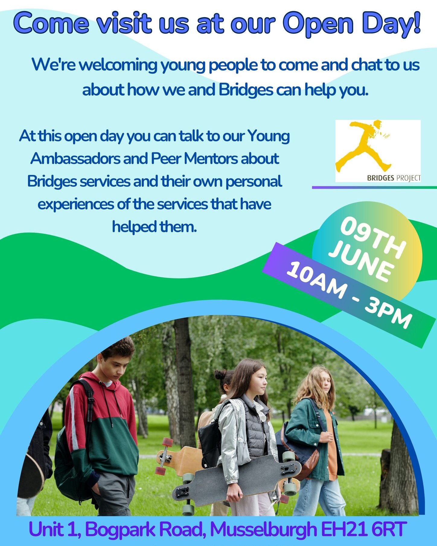 Come along to our Open Day for young people! 

✅Led by our Young Ambassadors and Peer Mentors
📅 9 June
🕙 10am-3pm
📍At Bridges Project

#AllWelcome #YouthLed #PeerLed #OpenDay #ComeAlong #DropIn #DropBy #YoungAmbassadors #PowerOfYouth #ListeningPee