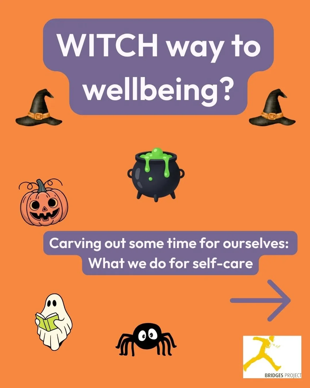 🎃 Self-care suggestions: Spooky season style 🎃

We've asked staff what they do for self-care and added a Halloween twist! 

#SelfCare #SpookySeason #Wellbeing