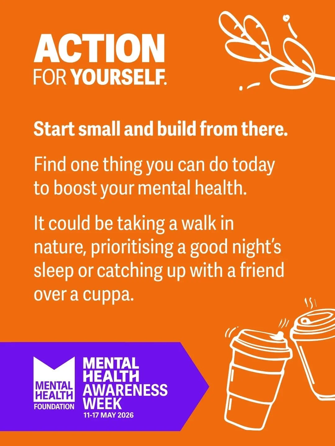 💜 Mental Health Awareness Week 💜

This year's theme is Action, which asks everyone to do things that can help our mental health.

Even the smallest action can make a difference to yourself and others.

Here are some ideas from @mentalhealthfoundati