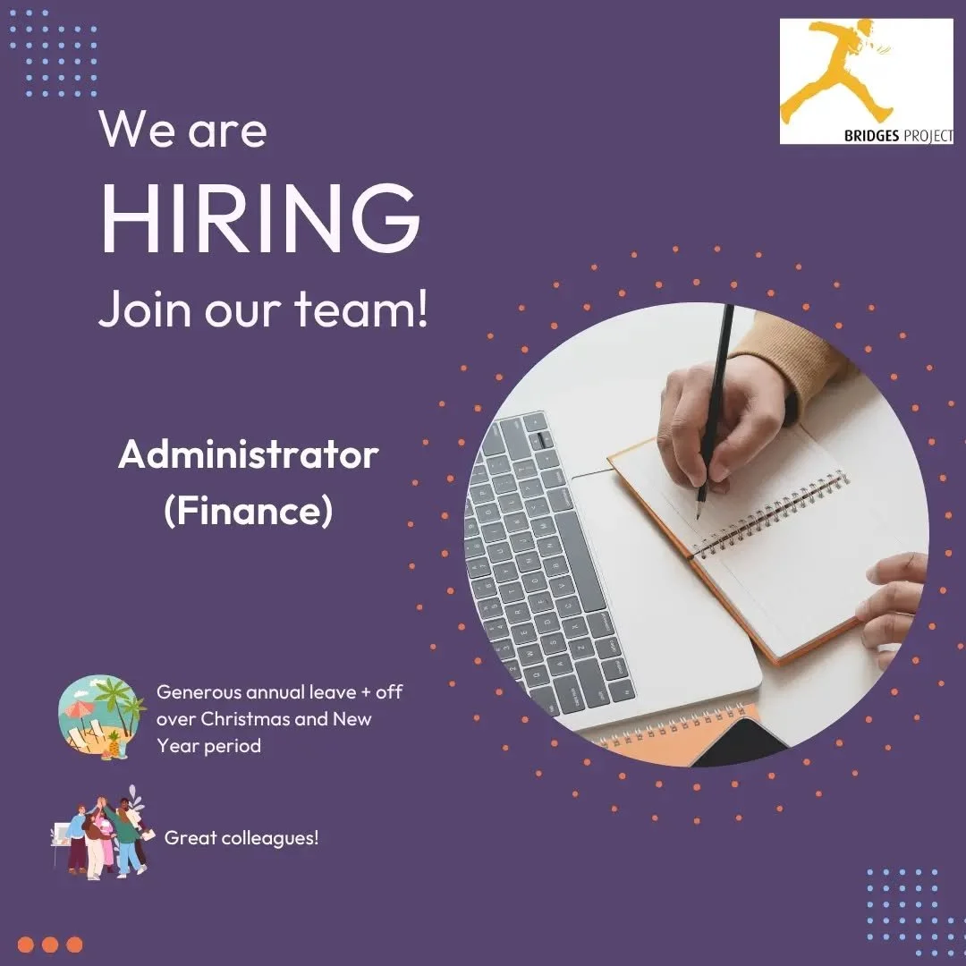 📣 We're looking for a new colleague 📣

We're hiring for the Administrator (Finance) job, which is important to keeping everything at Bridges running and allowing us to continue to work with young people!

📆 Deadline for applying: 18 September

ℹ️ 