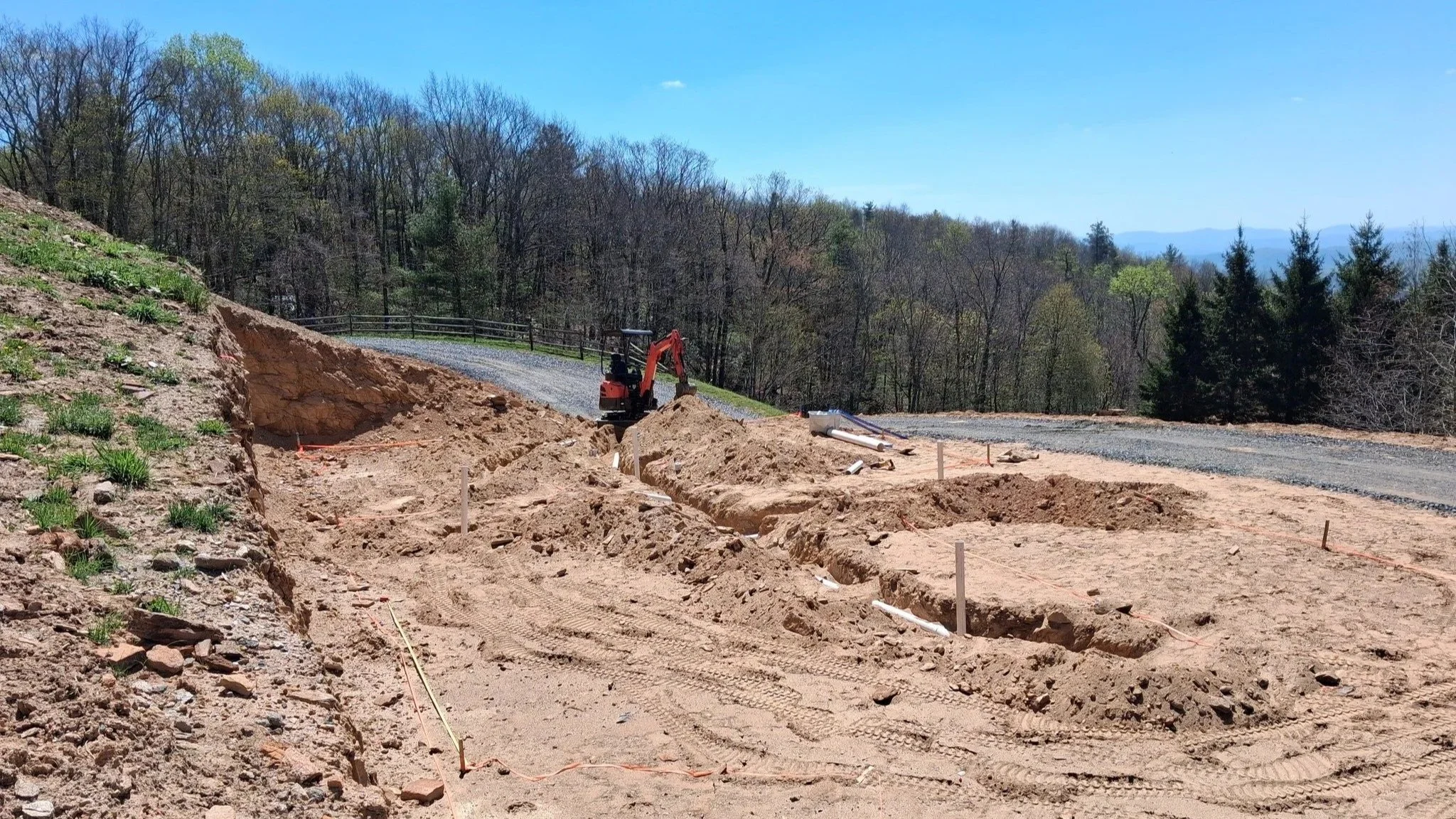 Construction progress at Southern Sun Farm Sanctuary’s new Ginny Burton Horse Rescue Barn site, helping create safe shelter and care for rescued horses in North Carolina.