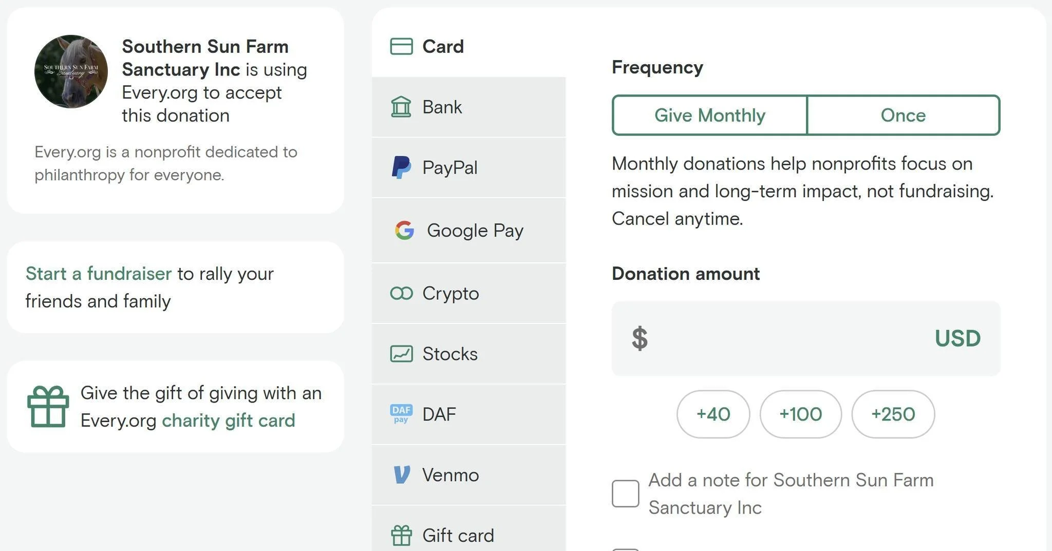 We&rsquo;ve made giving even easier 🌞🐴 Check out our new donation options through Every.org and help support the animals of Southern Sun Farm Sanctuary with just a few clicks!

#SouthernSunFarmSanctuary #GiveWithHeart #EveryDotOrg