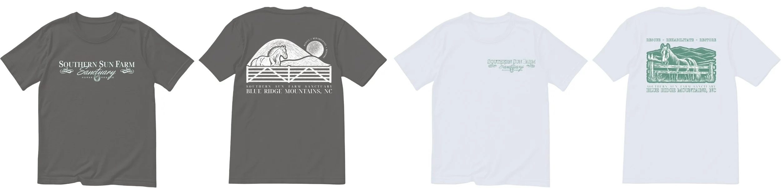 New Southern Sun Farm Sanctuary T-shirt designs featuring animal rescue-inspired artwork
