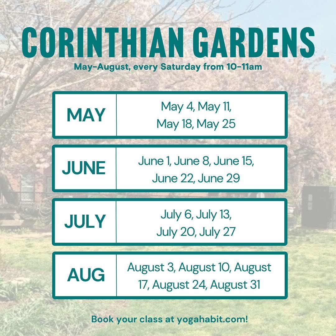 Practice with us in the Corinthian Gardens starting the first Saturday in May! 🌺

@la_weeez is kicking off our first class at the Corinthian Gardens on May 4th from 10-11 am. Like this post if you&rsquo;re planning to join us!

➡️ Pre-registration i