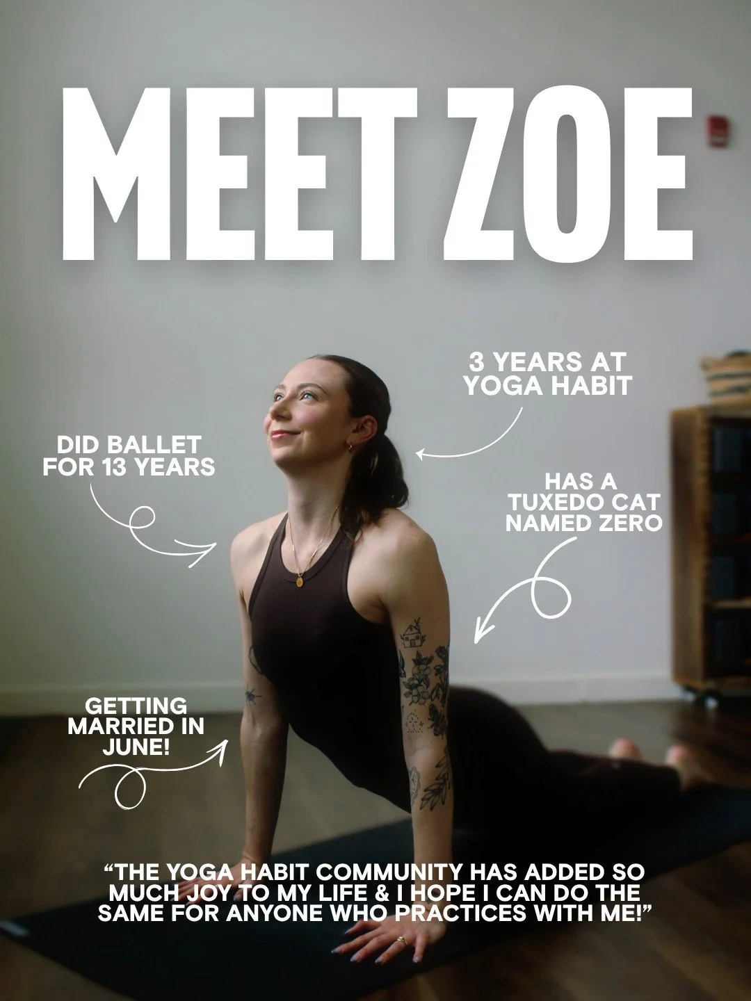 Meet @zoezoewilson!

Zoe has been practicing at Yoga Habit for over 4 years and 3 of those years, she's been part of our teaching team.

She has a big day coming up this month so make sure to congratulate her the next time you see her in studio! 💍 
