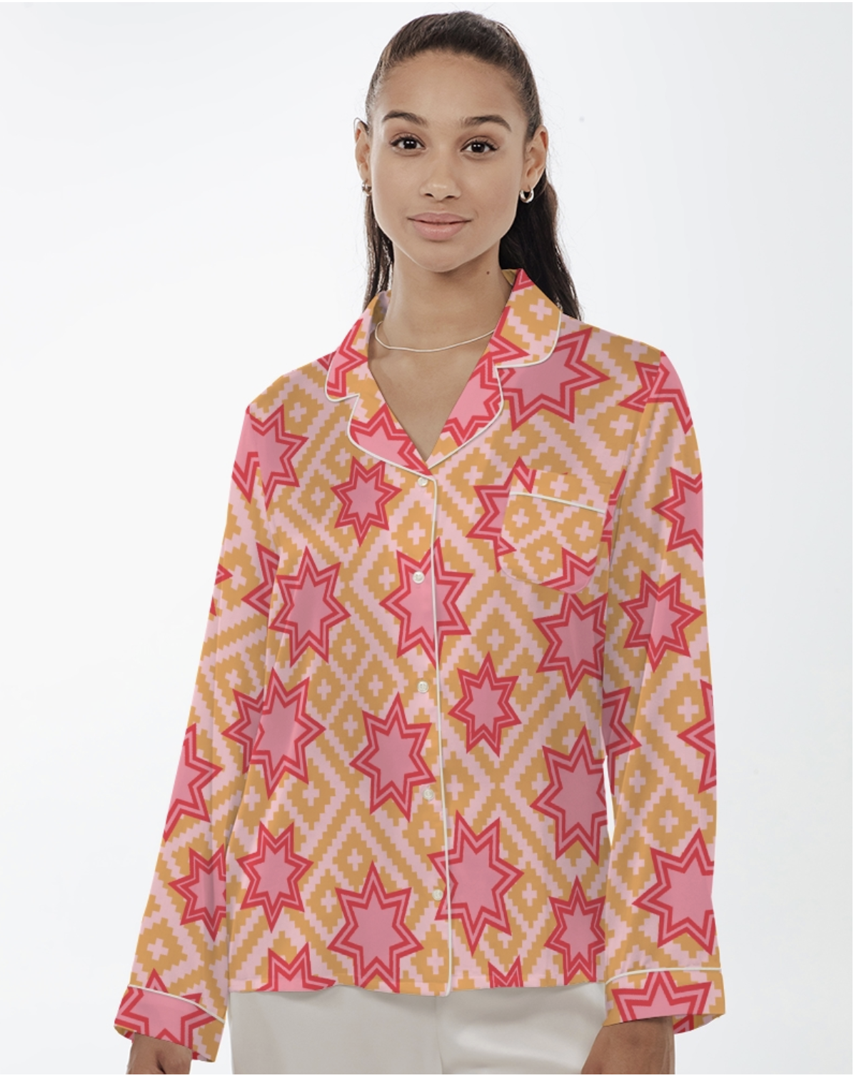 Womens Satin Long Sleeve Pajama Top