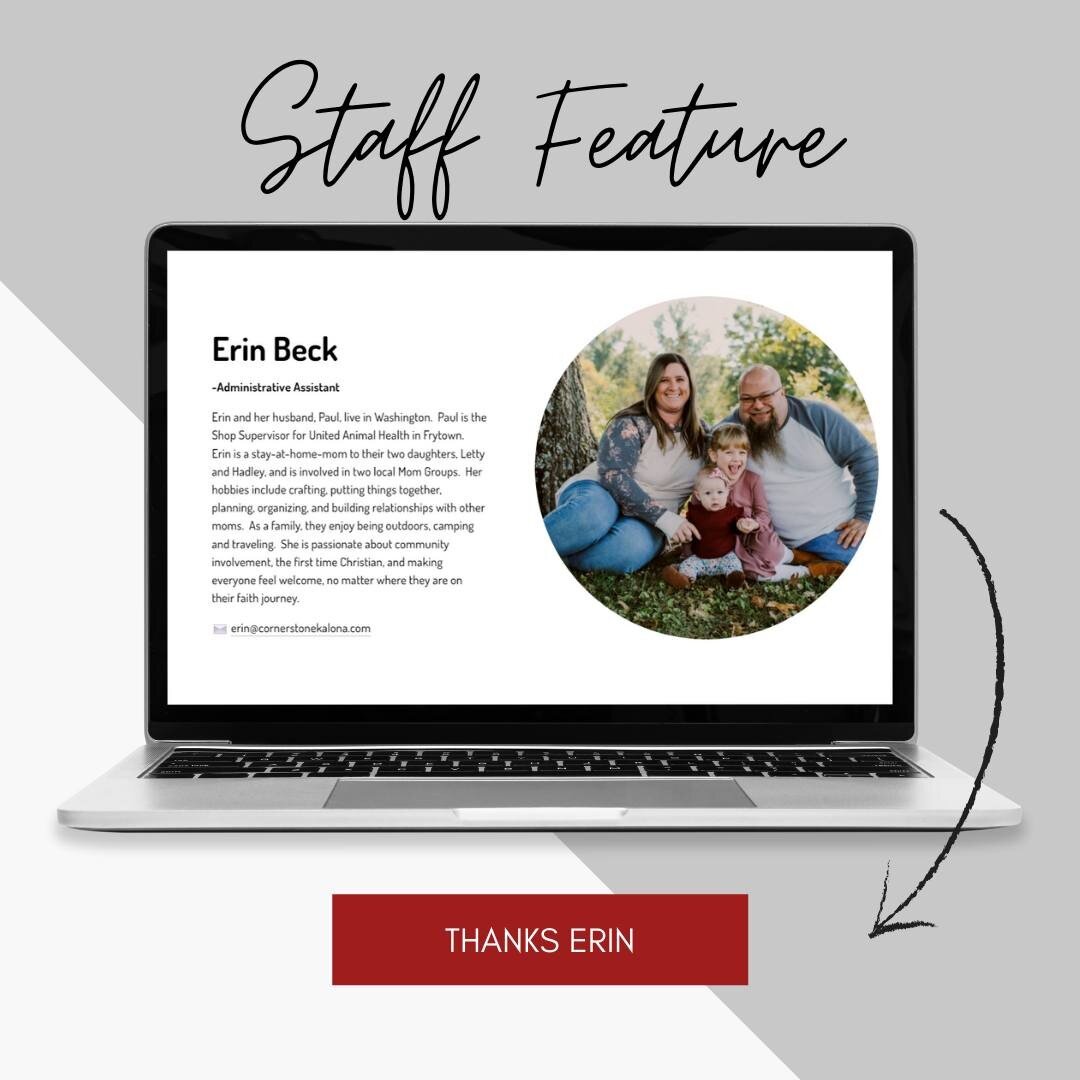 We are so grateful for all that Erin does for Cornerstone!
Read her bio on our website under Staff (link in bio)