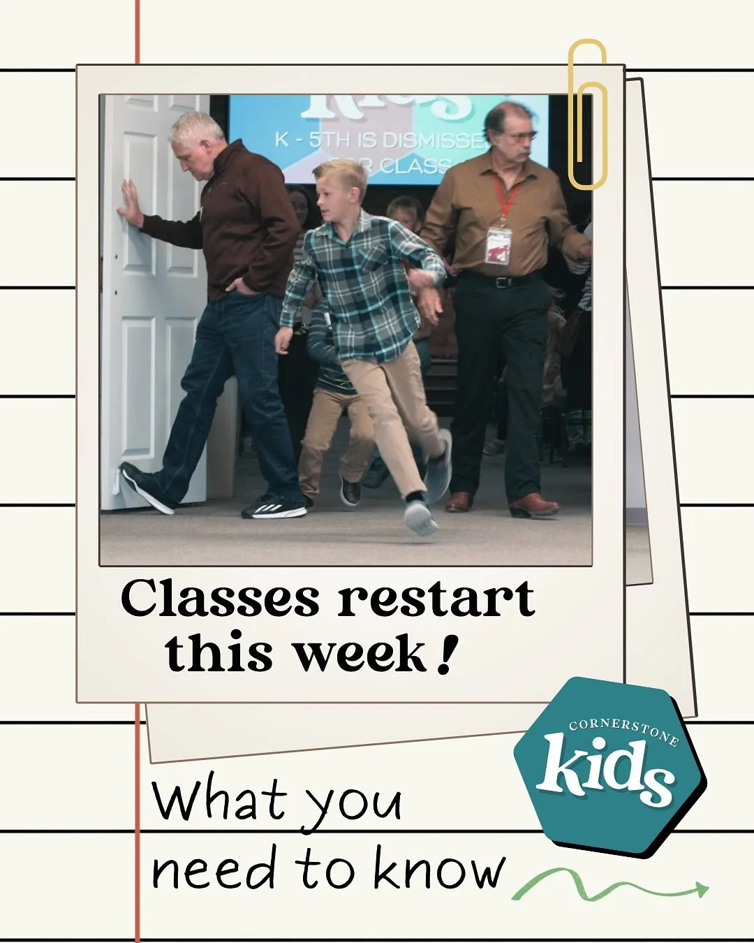 Kids&rsquo; classes are starting back up this Sunday!  If you&rsquo;re starting Kindergarten, 3rd grade, or 6th grade you&rsquo;ll be in new classes this year. 
Kindergarten -&gt; Alpine 
3rd grade -&gt; Summit
6th grade -&gt; @axis.middleschool (Wed