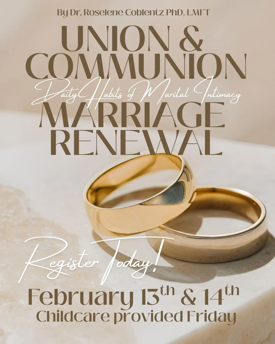 Register today for the Marriage Renewal Conference!
Friday, February 13th 6:30pm-9pm and Saturday 8:30am-4pm. 
Childcare provided for nursery-5th grade Friday Night Only.
For more details and to sign up check out Church Center.
https://cornerstonekal