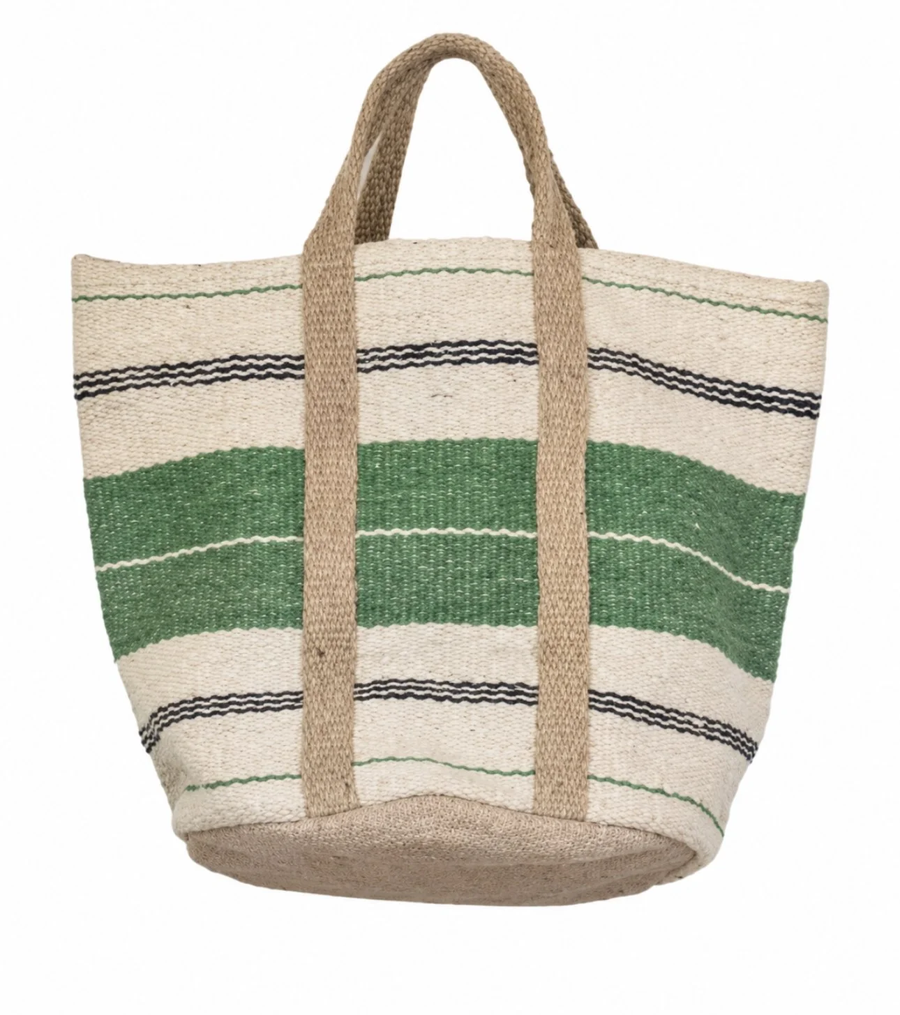 Green Stripe Jute Basket Bag