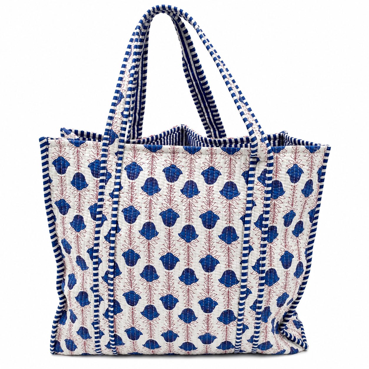 Quilted Blue Printed Tote Bag