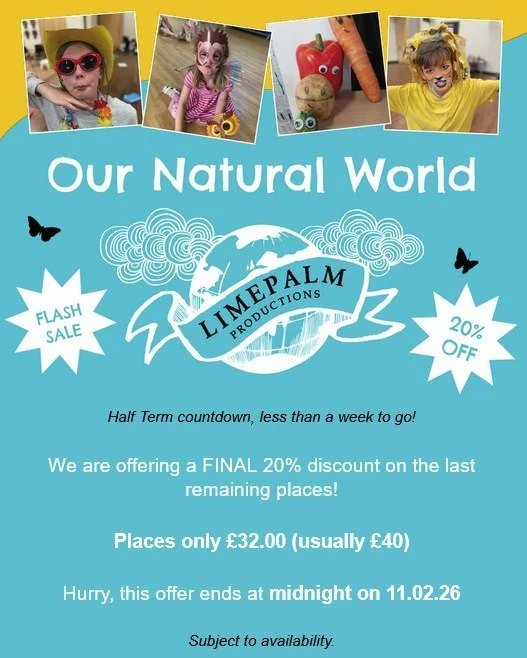 ⚡Limepalm Half Term Workshop - Our Natural World - FLASH SALE⚡

20% discount until midnight on Wednesday

16 + 17 Febraury 2026

9-3pm at Lindfield Primary Academy

For children in school years 1 to 6

Join us for two days of half-term holiday fun! B