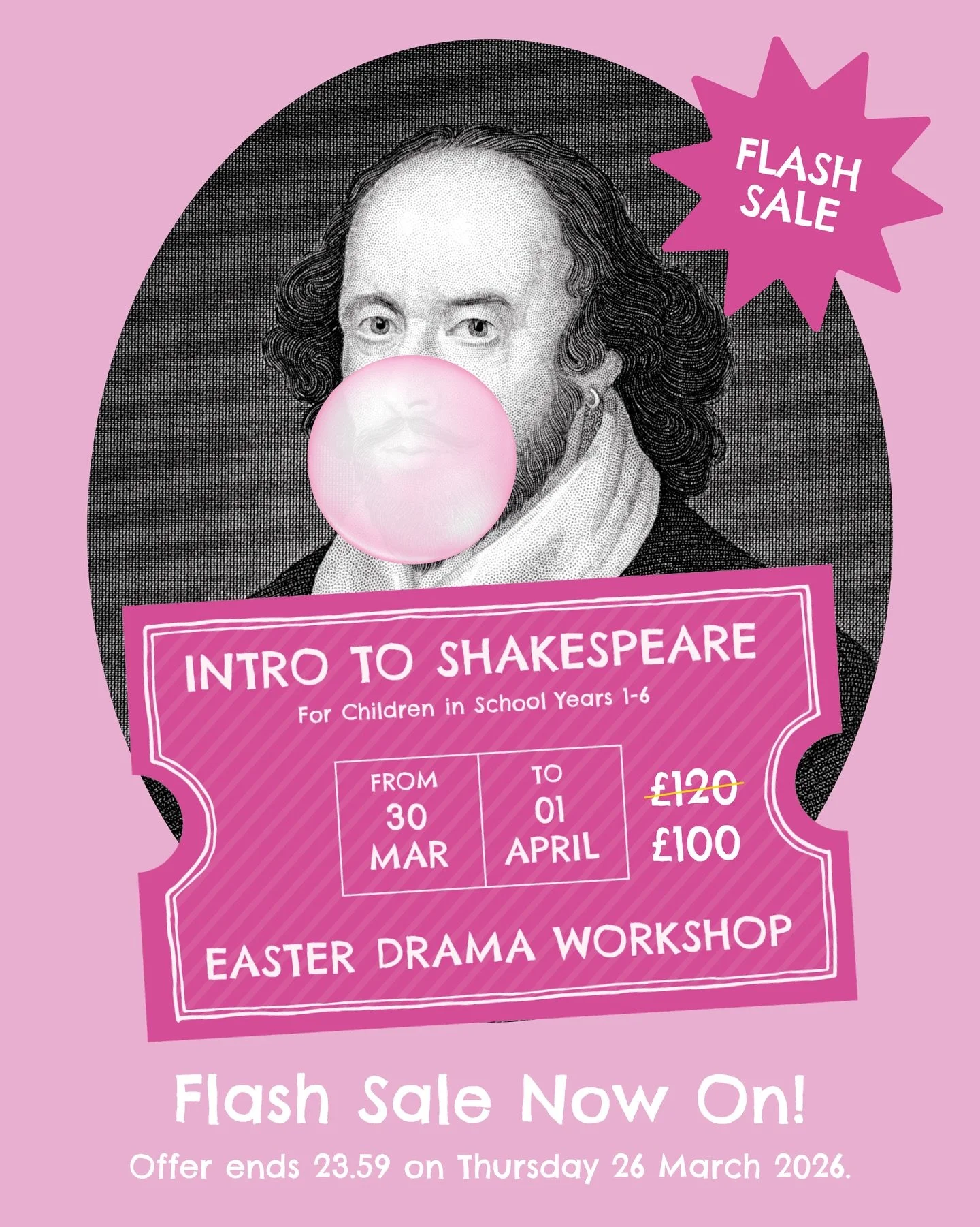 ⚡ FLASH SALE &mdash; ends midnight Wednesday 25 March ⚡

Just &pound;100 - save &pound;20 (usually &pound;120)

🎭 **Introduction to Shakespeare**
**Easter Drama Workshop | Years 1&ndash;6**
📅 30 March &ndash; 1 April 2026
📍 St Joseph&rsquo;s Catho