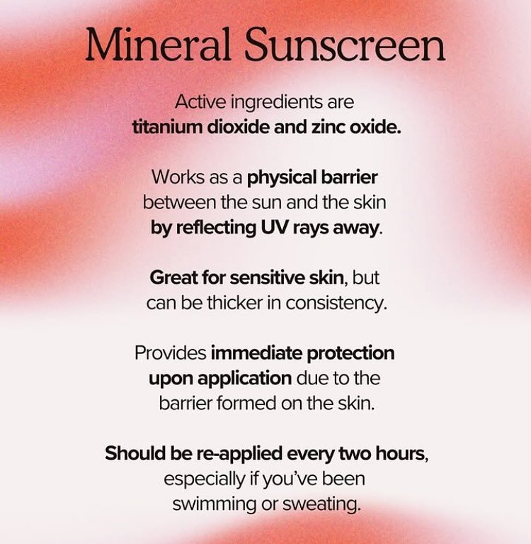 Important to know the difference between Mineral Sunscreen vs Chemical Sunscreen! 
.
.
#stayhealthy #naturalspf #mineralsunscreenrocks #protectyourskin #naturalskincare #esjayestheticsandlashes #yycesthetician #mardaloopesthetics #smallshopsupporter 