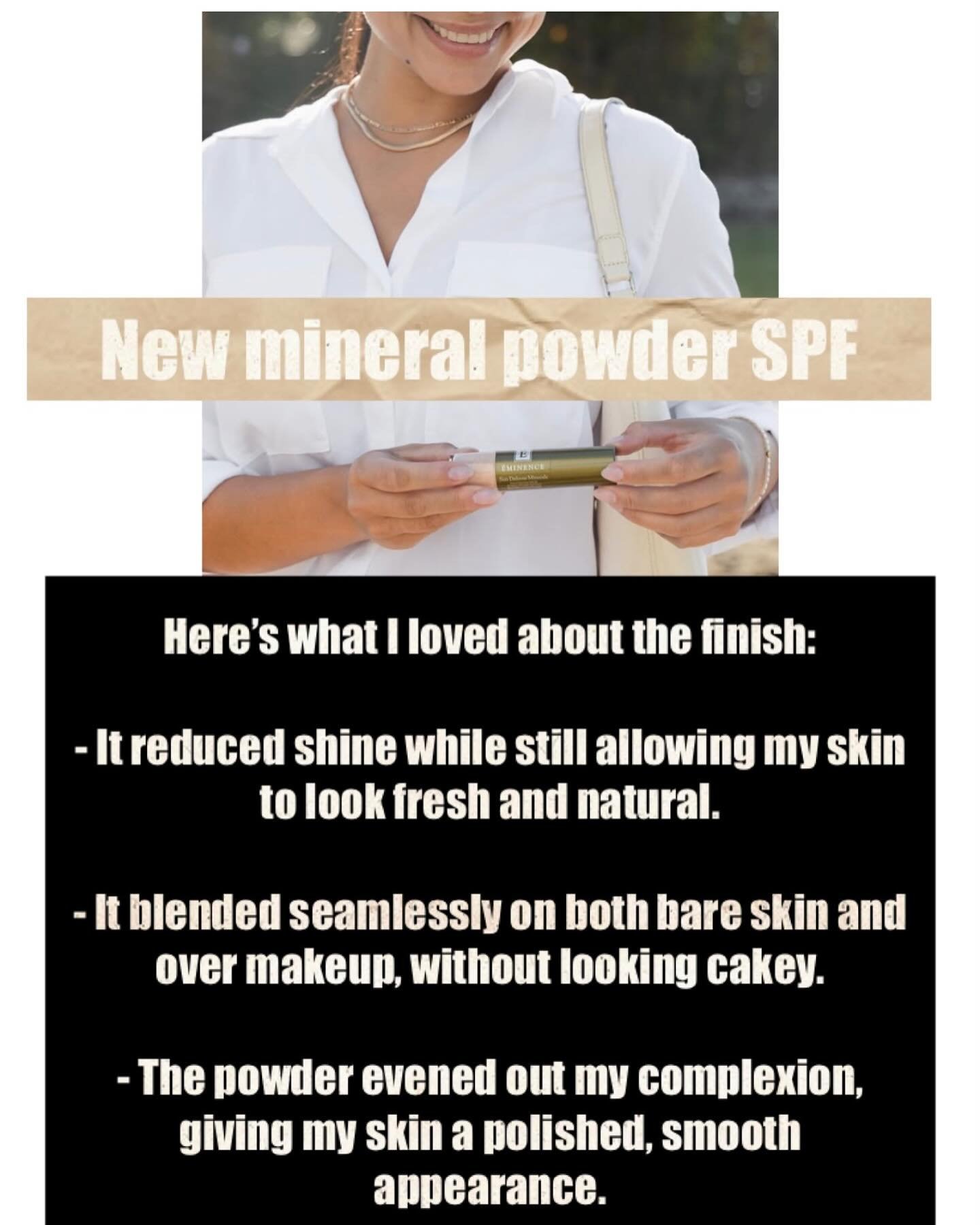 Have you tried the new Eminence Mineral SPF Powder? Let me find you your ideal shade! 6 to choose from, very lightweight, good for all skin types and easy to reapply throughout the day! 
.
.
#eminenceorganics #naturalspf #healthyspf #organicskincare 