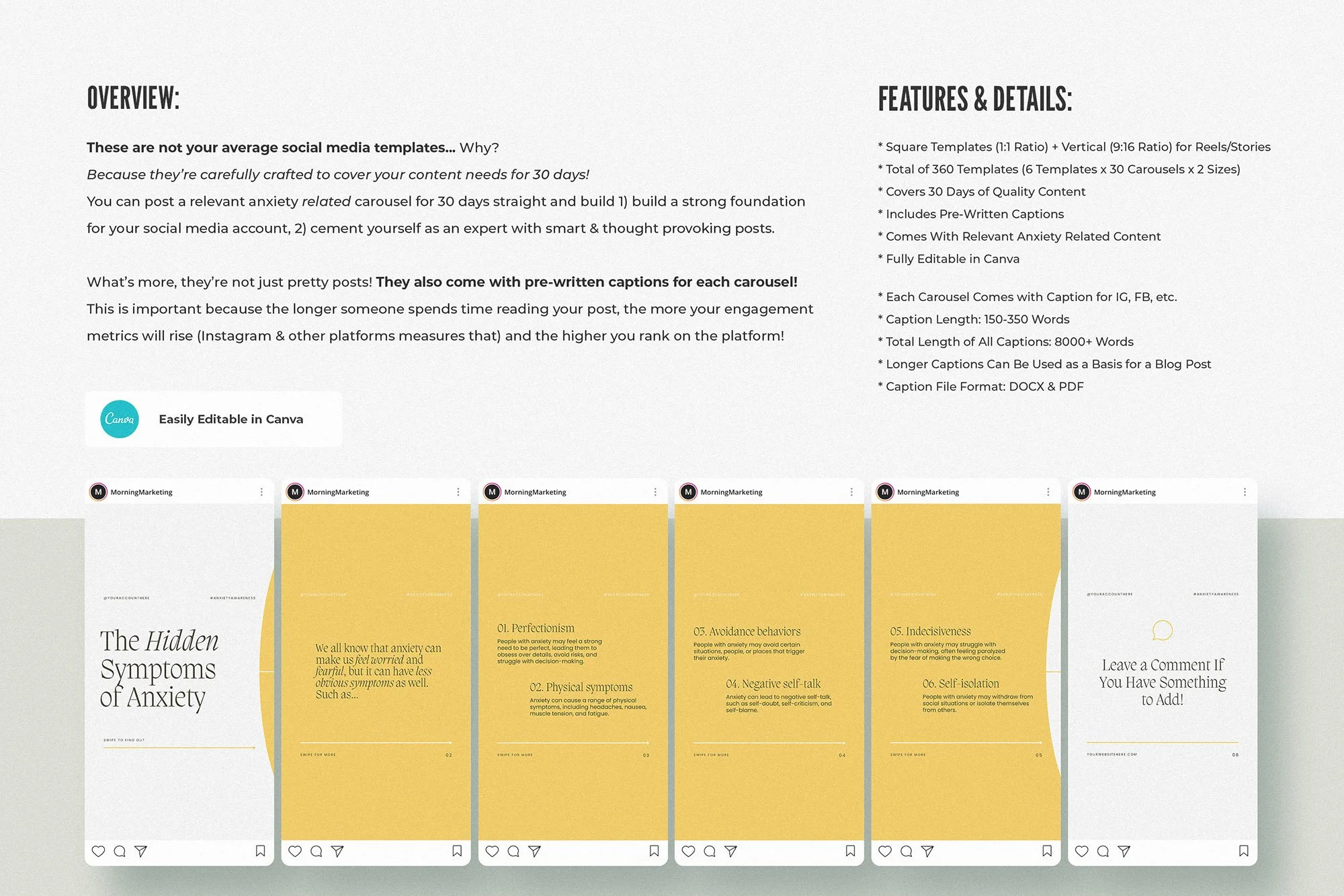 Anxiety Instagram Templates For Canva — Mindful Coaching Tools