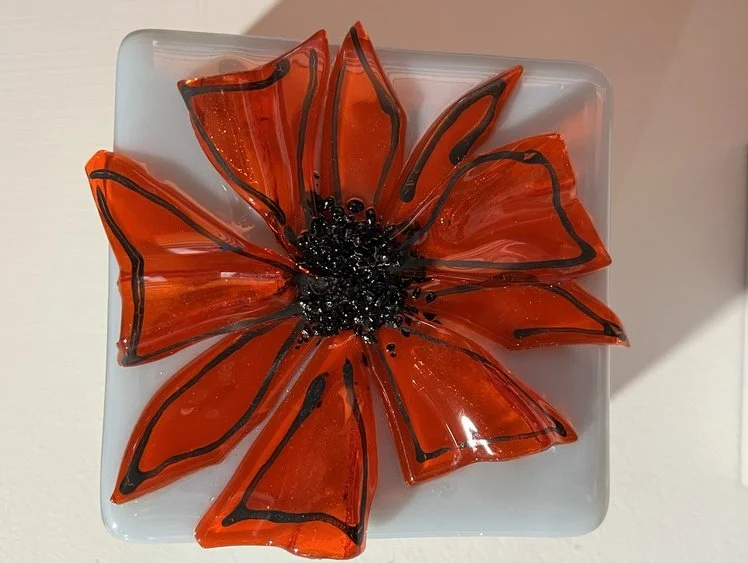 4" x 4" 3D Flower - Fused glass tryptic
