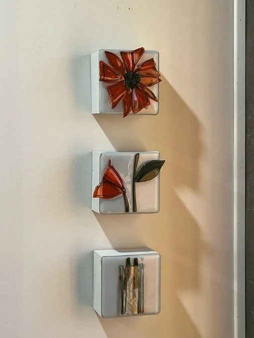 Tryptic fused glass flower - Seacrest, FL