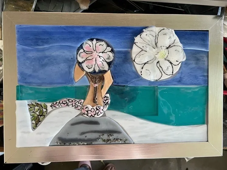 Magnolia Mermaid - fused glass mosaic