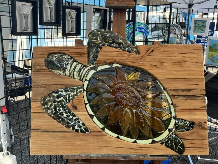 Rebel - fused glass mosaic turtle - Benbrook, TX 48"x30"