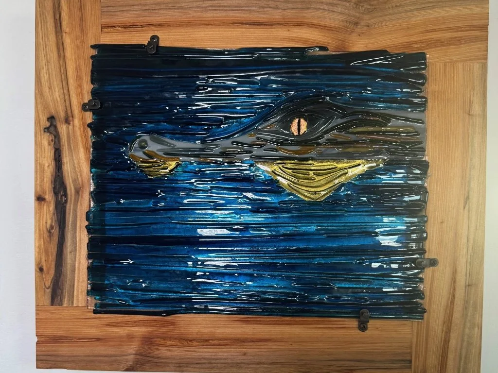 Bay Watch - 22"x18" fused glass on Pecky