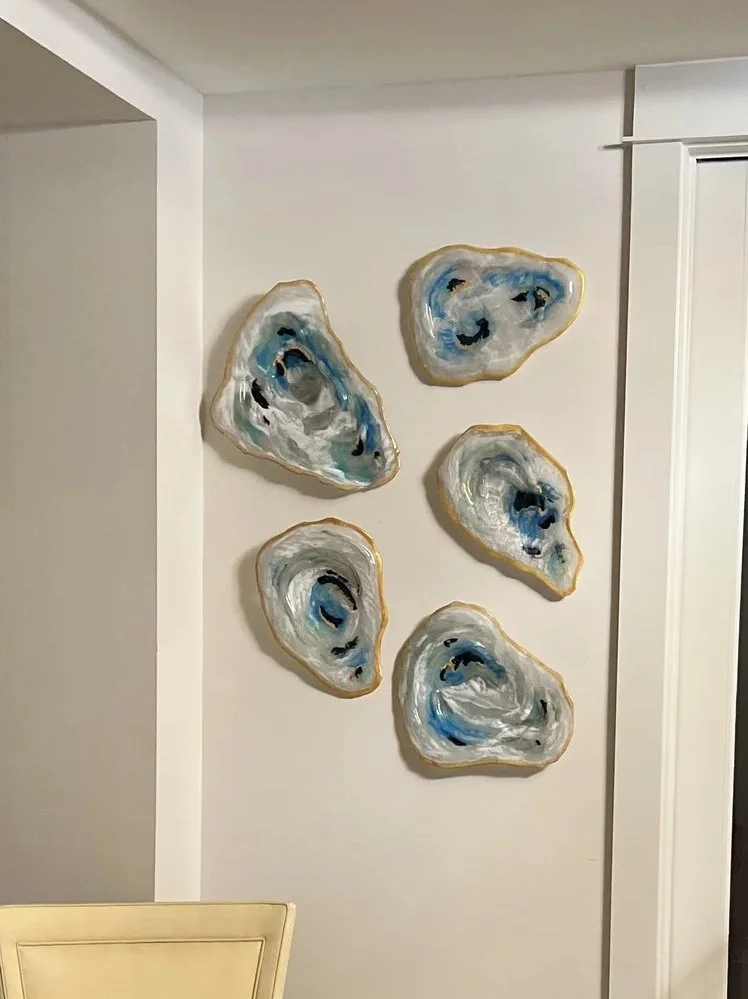 Oyster Wall - 10"x14" fused glass with fused in hanger