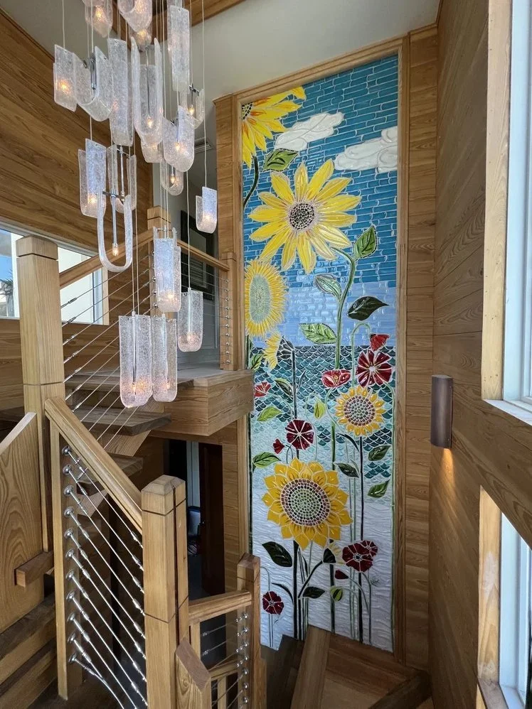 Sunflower Wall  - fused glass mosaic 60"x360"