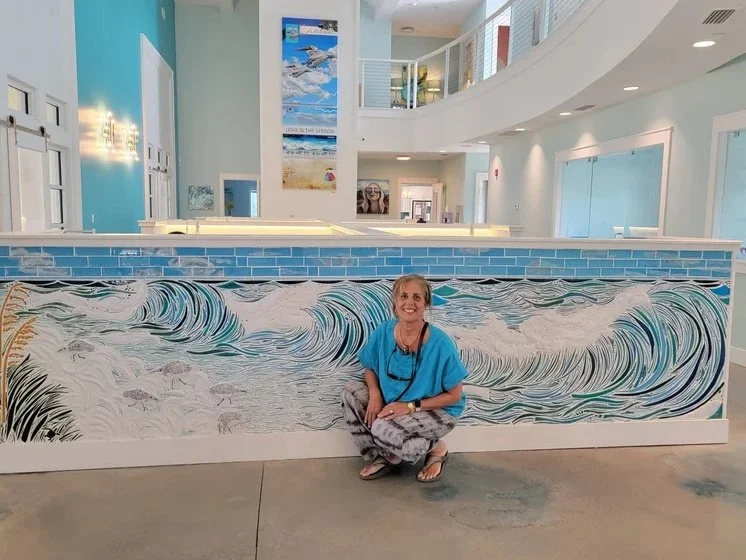 Beachy Beach - commissioned fused glass mosaic 168"x40"(approx. 5,000 pieces)